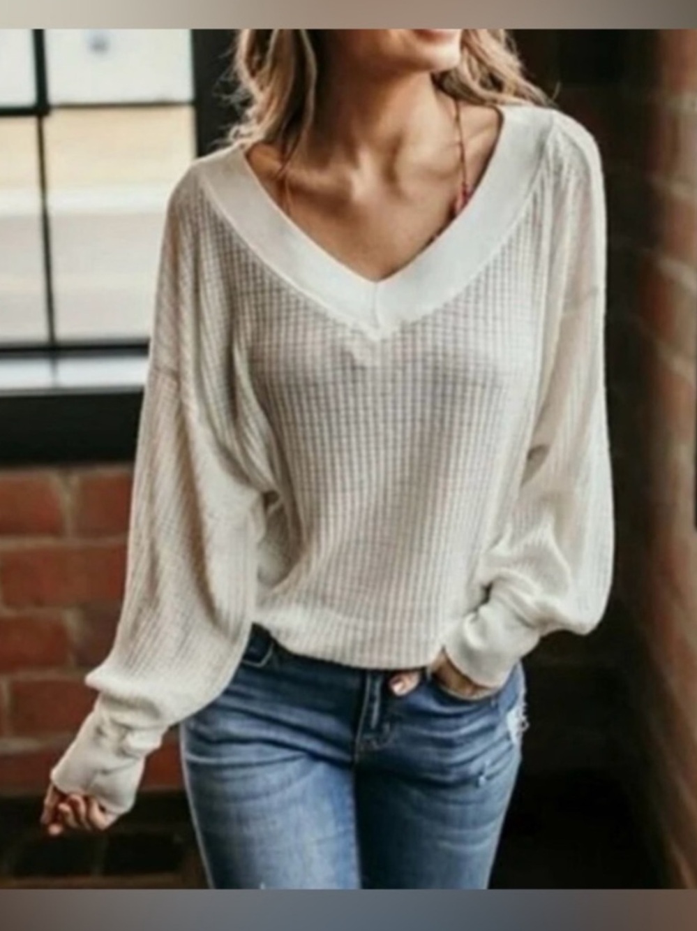 We The Free south side thermal shirt Off-the-Shoulder free people oversized - Picture 2 of 7